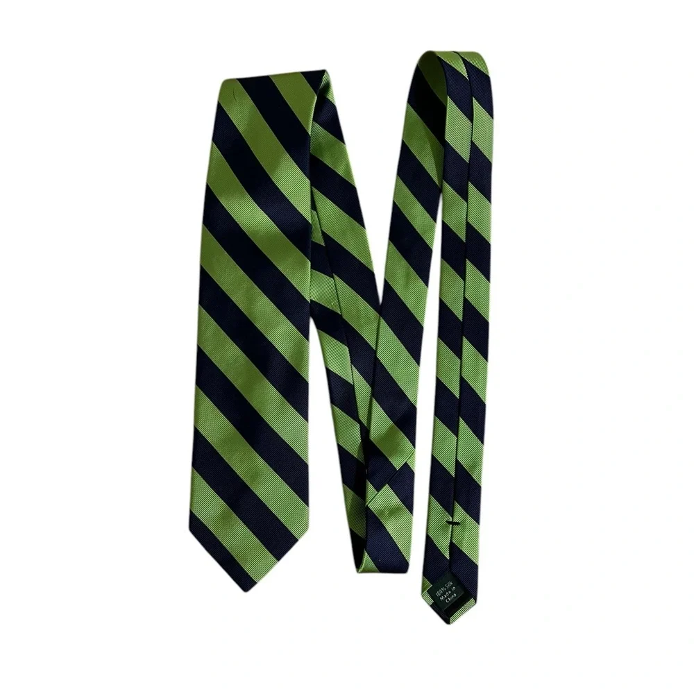 J. Crew Dark Blue and Green Striped Silk Tie
